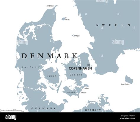 Dinamarca mapa político con la capital Copenhague y países vecinos ...