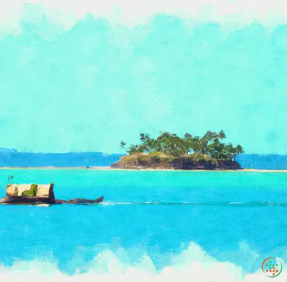 Watercolor Painting Of Raft Sailing Away From A Tropical Island | Artificial Design