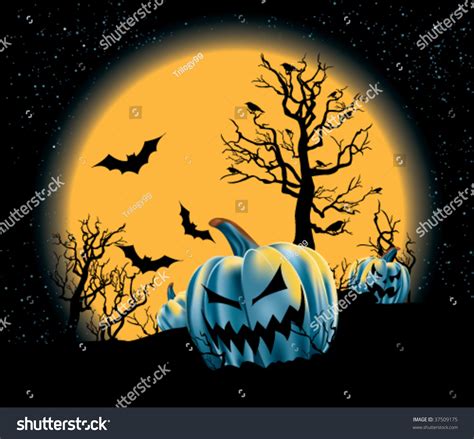 Spooky Pumpkin Patch On A Full Moon Night Stock Vector Illustration 37509175 : Shutterstock