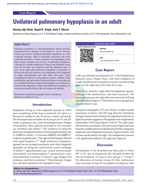 (PDF) Unilateral pulmonary hypoplasia in an adult