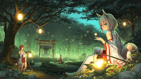 Wallpaper : forest, anime girls, kitsunemimi, jungle, mythology ...