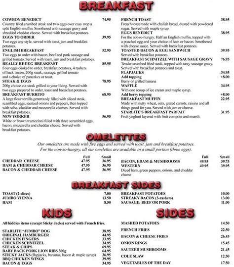 Starlite Diner Menu, Menu untuk Starlite Diner, Bellville, Cape Town ...