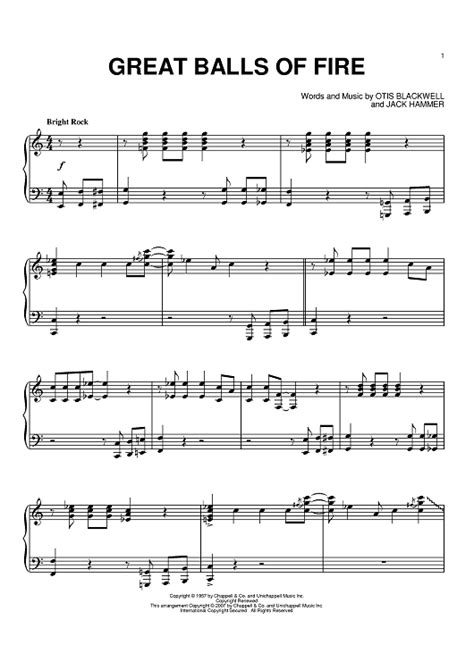 Great Balls Of Fire" Sheet Music by Jerry Lee Lewis for Piano - Sheet Music Now