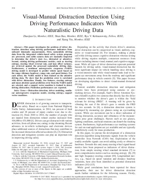 (PDF) Visual-Manual Distraction Detection Using Driving Performance Indicators With Naturalistic ...