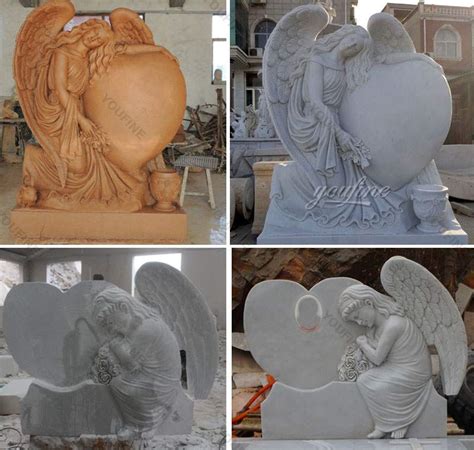 Angel White Marble Headstone with Heart Design for Sale MOKK-39 - YouFine Sculpture