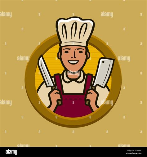 Butcher shop logo or label. Chef with knives vector illustration Stock Vector Image & Art - Alamy