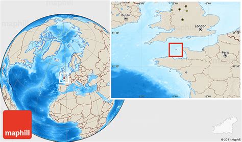 Flag Location Map of Guernsey, shaded relief outside