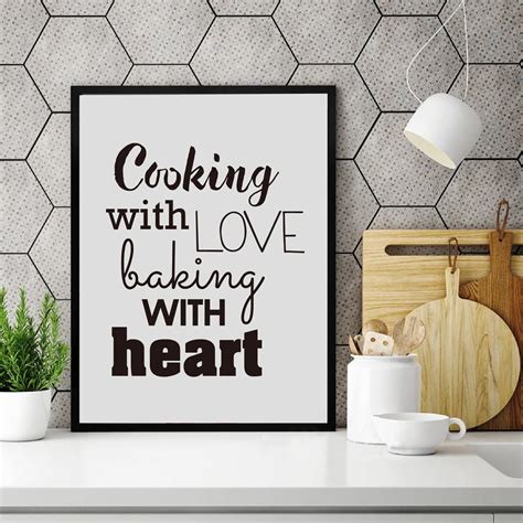 Cooking Love Kitchen Quote Wall Art Prints Poster Baking Heart Canvas Painting Pictures Home ...