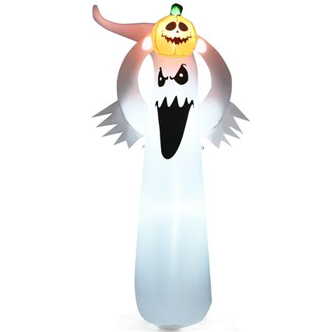 6 ft Halloween Inflatable Ghost, White Ghost Holding A Pumpkin ...