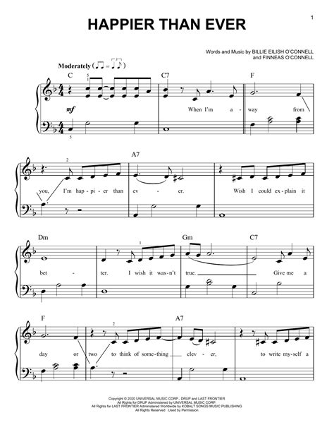 Happier Than Ever by Billie Eilish Sheet Music for Easy Piano at Sheet Music Direct