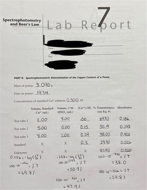 Solved Spectrophotometry and Beer's Law Rebor Lab Report Nam | Chegg.com