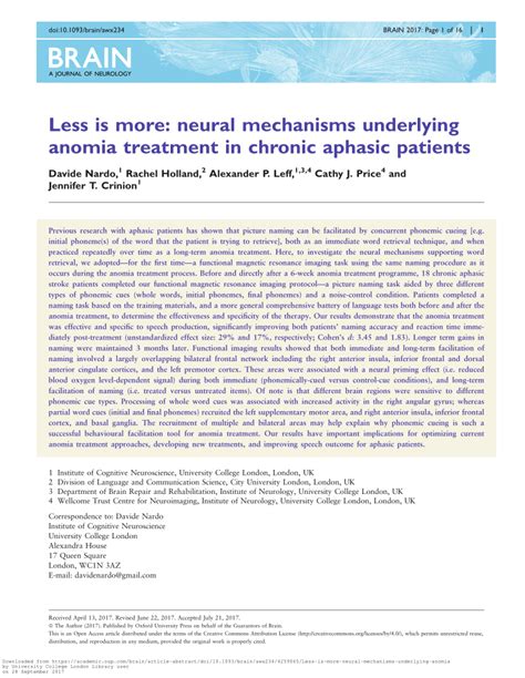 (PDF) Less is more: Neural mechanisms underlying anomia treatment in chronic aphasic patients