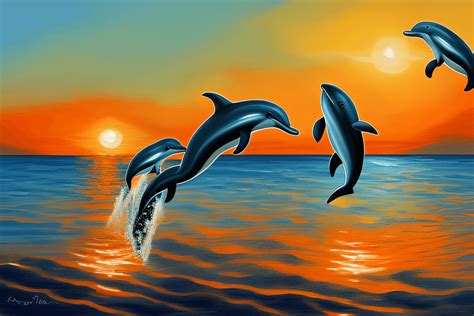 Dolphin Sunset Painting · Creative Fabrica