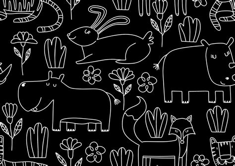 Cute seamless pattern with wild animals line art. 10257384 Vector Art ...