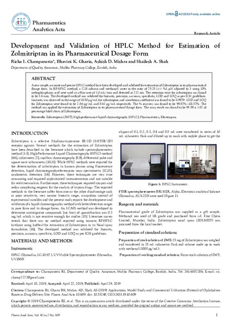 (PDF) Method development and validation Zolmitriptan in bulk and its dosage form | samson israel ...