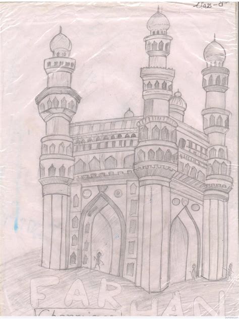 Wonderful Pencil Sketch Of Charminar Hyderabad - Desi Painters