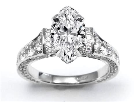 Engagement Ring -Large Marquise Diamond Cathedral Graduated Pave ...