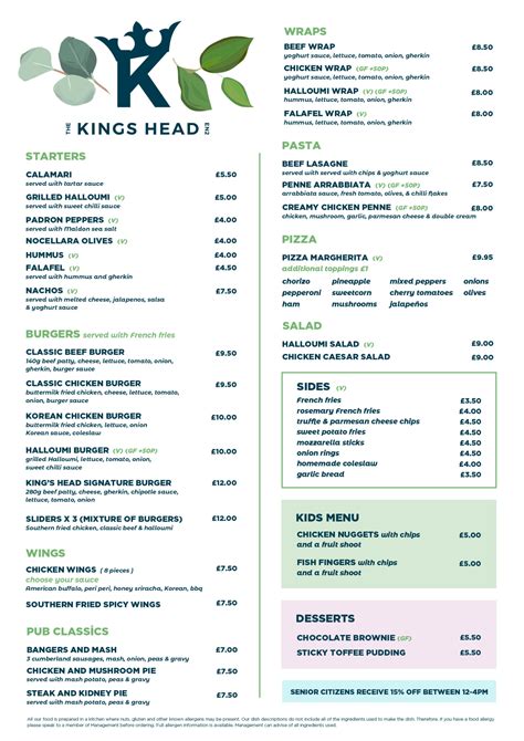 MENU | The Kings Head Pub