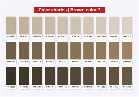 Brown color shades with RGB HEX for textile, fashion design, paint 15806692 Vector Art at Vecteezy
