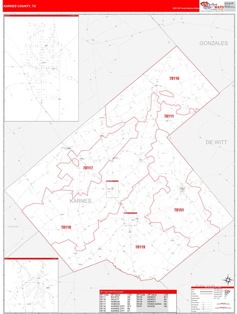 Karnes County, TX Zip Code Wall Map Red Line Style by MarketMAPS