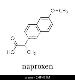 Naproxen pain and inflammation drug (NSAID) molecule. Skeletal formula ...