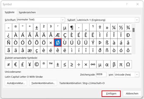 Zeichen für Durchmesser mit der Tastatur sofort einfügen