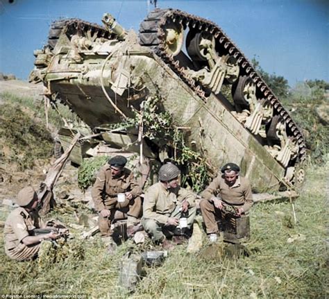 Sherman tank waiting for a recovery team along the Gothic Line in Italy ...