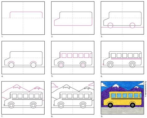 Easy How to Draw a School Bus Tutorial and School Bus Coloring Page ...