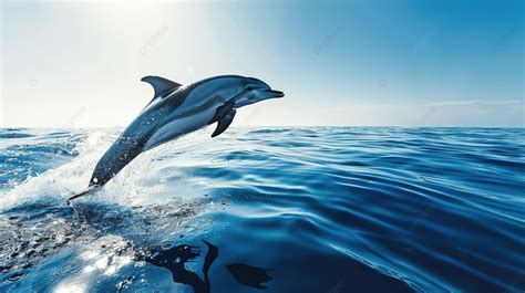 Common Dolphin Jumping Outside The Ocean Background, Dolphin, Common ...