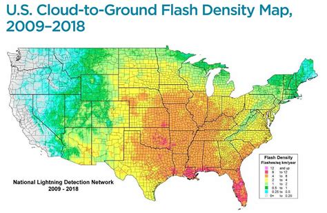 U.S. Cloud-to-Ground Lightning Flash Density Map, 2009-2018 | Ground ...