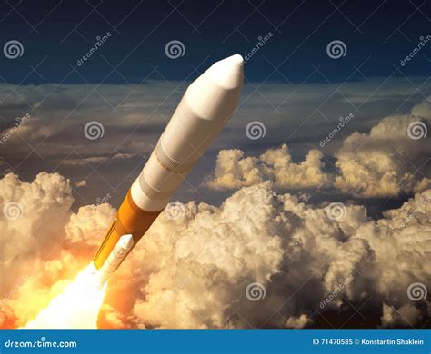 Cargo Launch Rocket in the Clouds Stock Illustration - Illustration of ...