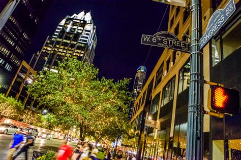 Austin Tx Downtown Night Life 6th Congress Street Sign Intersection ...