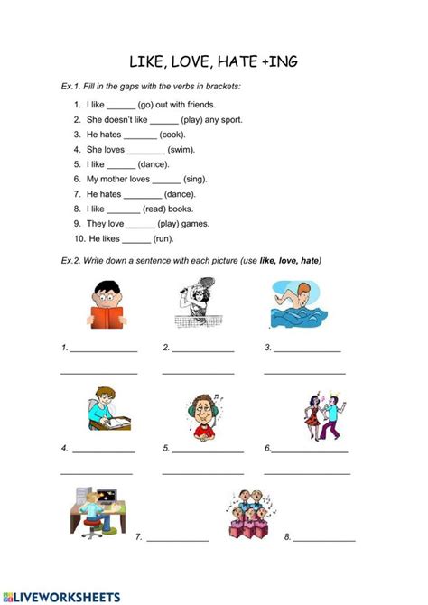 Like + ing Ficha interactiva | Verb worksheets, Word puzzles for kids ...