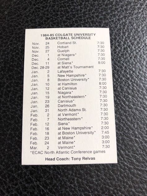 1984-85 Colgate Raiders Mens Basketball Schedule NCAA ECAC -- tacohead1000 : Free Download ...