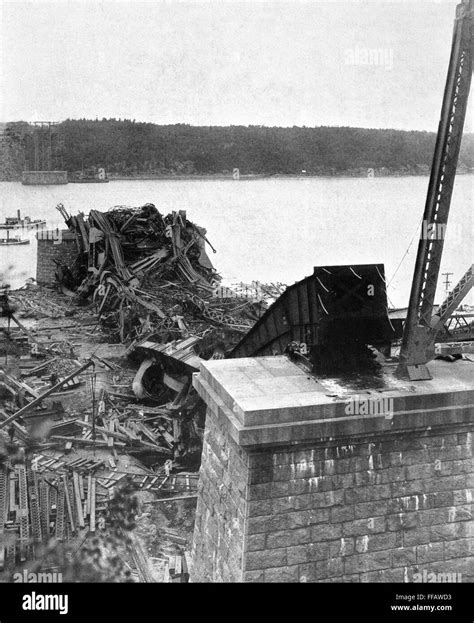 QUEBEC BRIDGE, 1907. /nView of the Quebec Bridge following its collapse ...