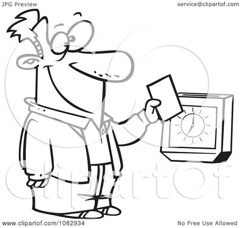 Clipart Outlined Employee Punching The Clock - Royalty Free Vector ...