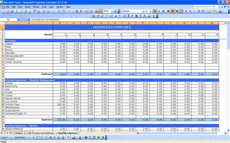 Household Expenses Tracker » The Spreadsheet Page