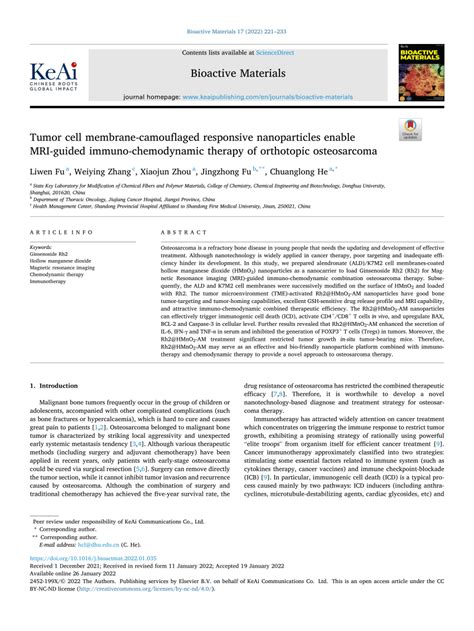 (PDF) Tumor cell membrane-camouflaged responsive nanoparticles enable MRI-guided immuno ...