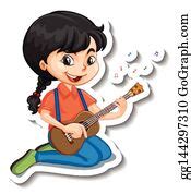 13 A Girl Playing Guitar Cartoon Character Sticker Clip Art | Royalty Free - GoGraph