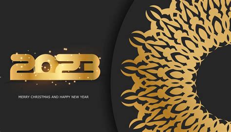 2023 Happy New Year festive postcard. Black and gold color. 14374319 ...