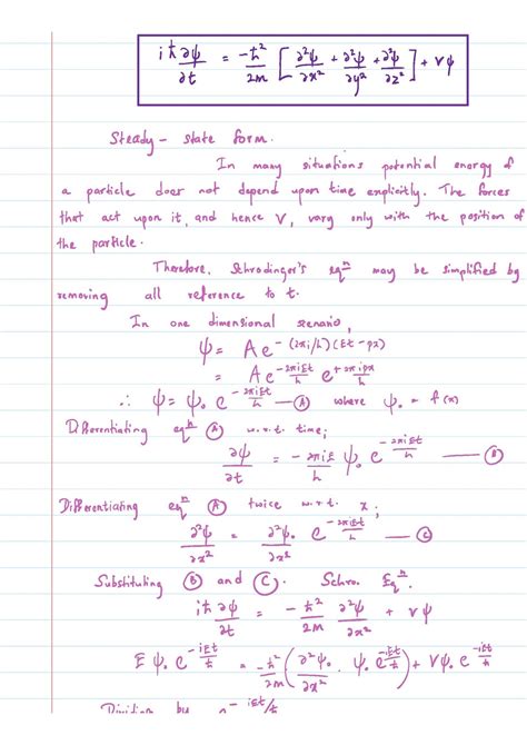 Lecture Notes in Physics : Derivation of the Schrodinger's Equation