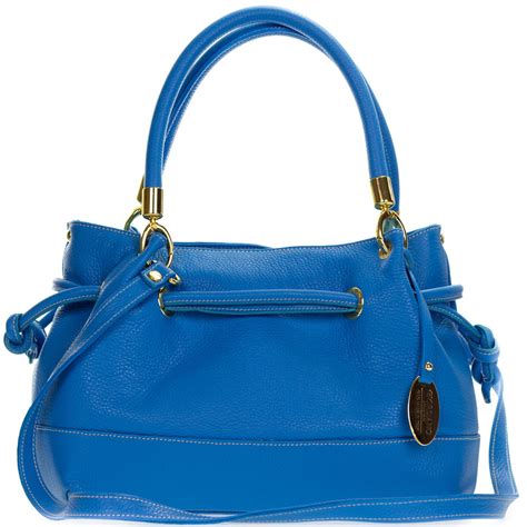 Giordano Italian Made Blue Leather Drawstring Satchel Handbag