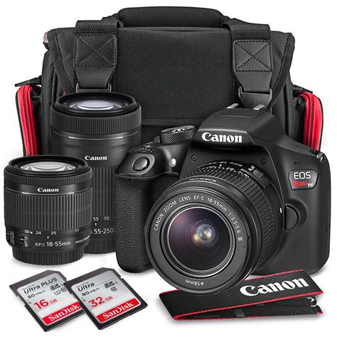 Canon EOS Rebel T6 DSLR Camera Bundle EF-S 18-55mm f/3.5-5.6 IS II Lens, EF-S 55-250mm f/4-5.6 ...