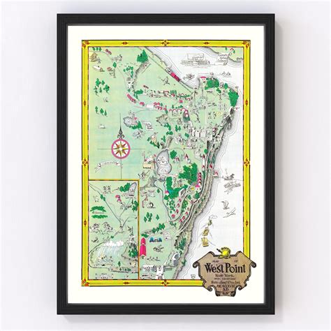 West Point New York Map 1928 Old Map of West Point New York Art Vintage Print Framed Wall Art ...