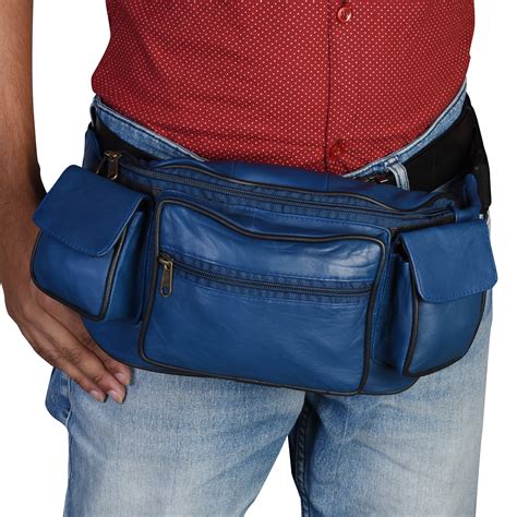 Leather Fanny Pack Waist Bag 6 Pockets Adjustable Belt Strap Travel Purse Pouch Clothing, Shoes ...