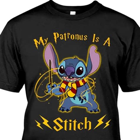 Stitch and Lilo Shirt My Patronus is a Stich TShirt Black Cotton Men Cartoon t shirt men Unisex ...