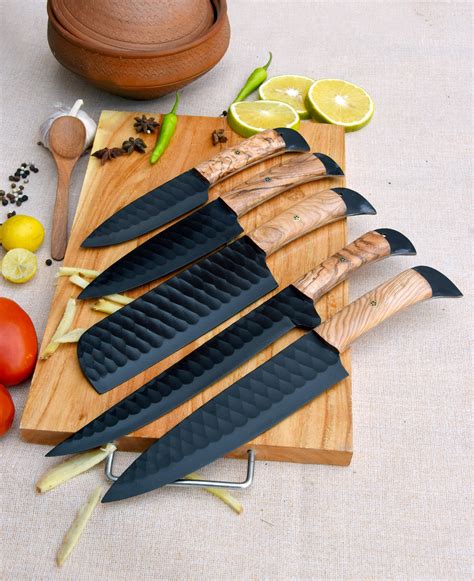 Hand Forged Chef Knife Set , Steel Kitchen Knives, Cleaver Anniversary ...