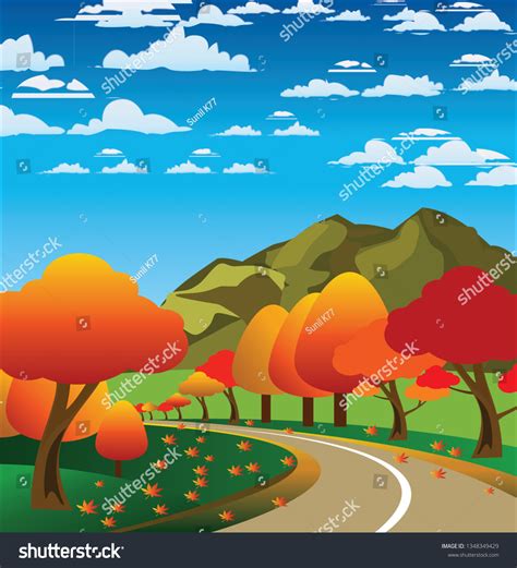 Autumn Scenery Drawing Illustration Cartoon Style 库存插图 1348349429 ...