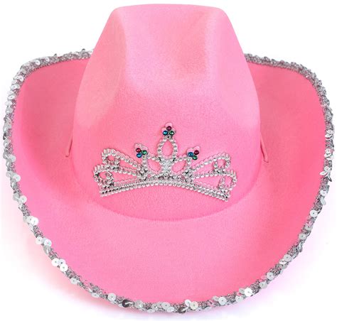 Buy Skeleteen Pink Cowboy Hat - Pink Sequin Cowgirl Princess Hat with Crown Tiara Design Online ...