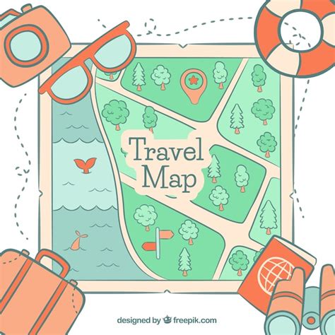 Free Vector | Hand drawn map with travel elements